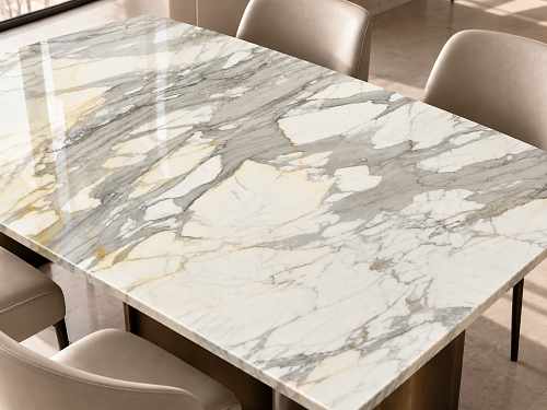 Обеденный стол из мрамора Calacatta Borghini